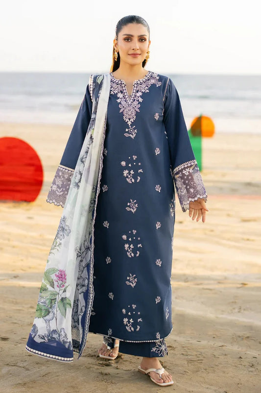 SERAN-3PC LAWN EMBROIDERED SHIRT WITH CHIFFON PRINT DUPATTA AND EMB TROUSER-UR-4267