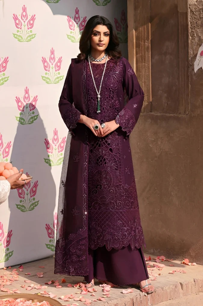 MAHNUR-3PC LAWN SEQUENCE EMBROIDERED SHIRT WITH KHADDI NET EMBROIDERED DUPATTA AND TROUSER-UR-3625