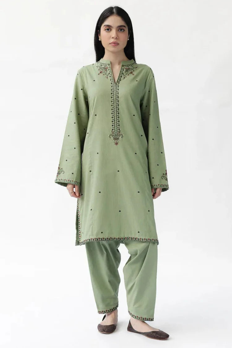 ZARA SHAH JAHAN-2PC DHANAK EMBROIDERED SHIRT WITH DHANAK EMBROIDRED SLEEVES-UR-144