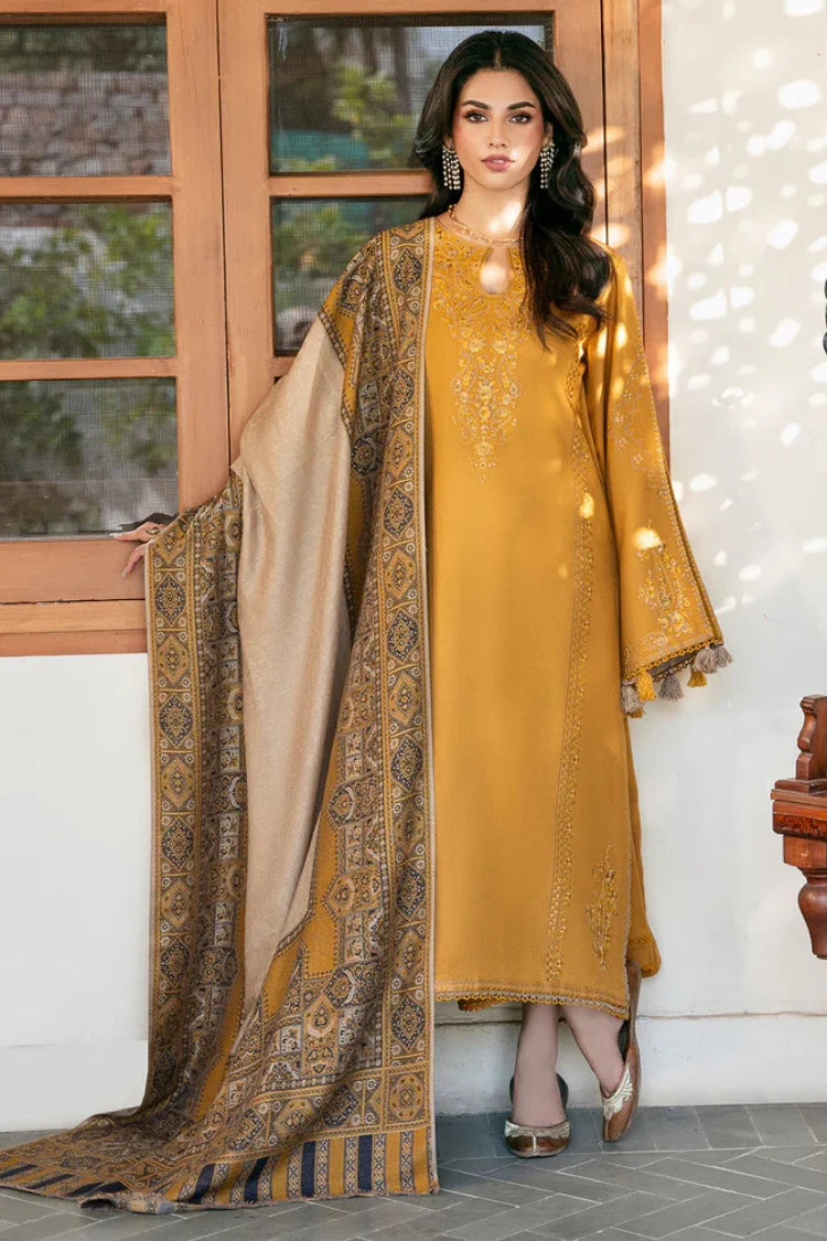 IZEL-3PC DHANAK EMBROIDERED SHIRT WITH COURTRAI PRINTED SHAWL & TROUSER-UR-4568