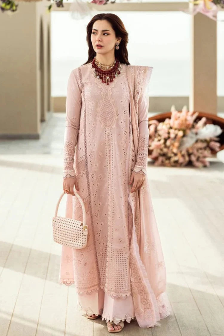 QALAMQAR-3PC LAWN CHIKAANKARI EMBROIDERED SHIRT WITH KHAADI NET EMBROIDERED DUPATTA AND TROUSER-UR-3615