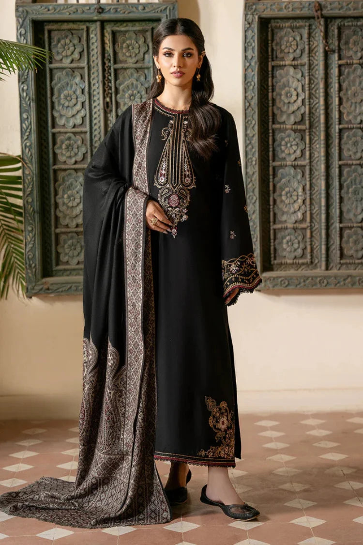 IZEL-3PC DHANAK EMBROIDERED SHIRT WITH COURTRAI PRINTED SHAWL & TROUSER-UR-4321