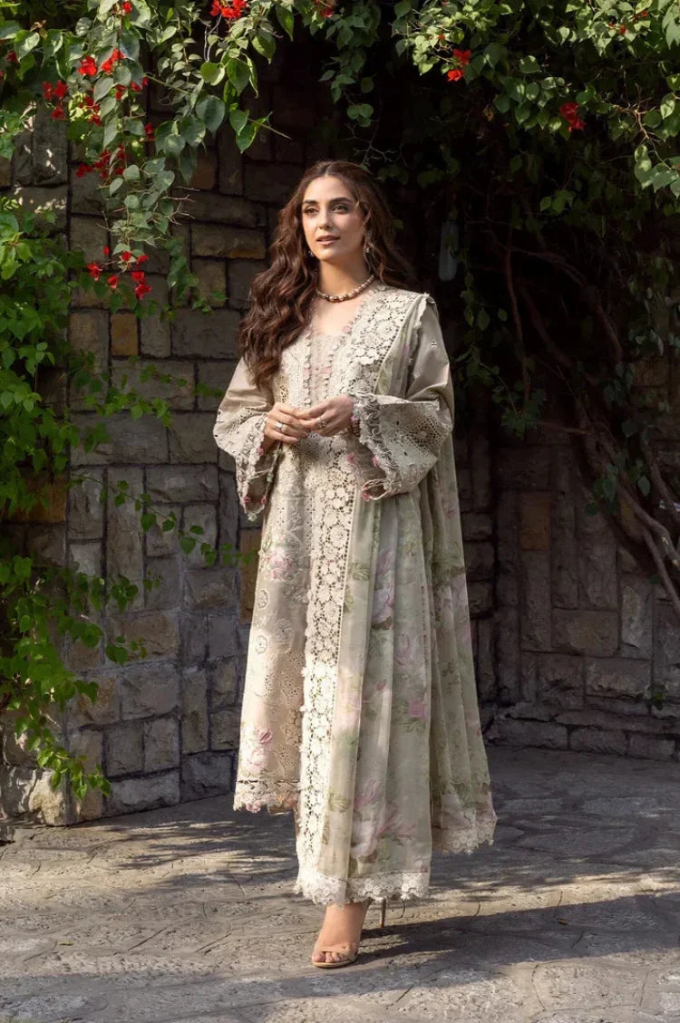 ELAF-3PC LAWN EMBROIDERED SHIRT WITH CHIFFON PRINTED EMBROIDERED DUPATTA AND TROUSER-UR-4263