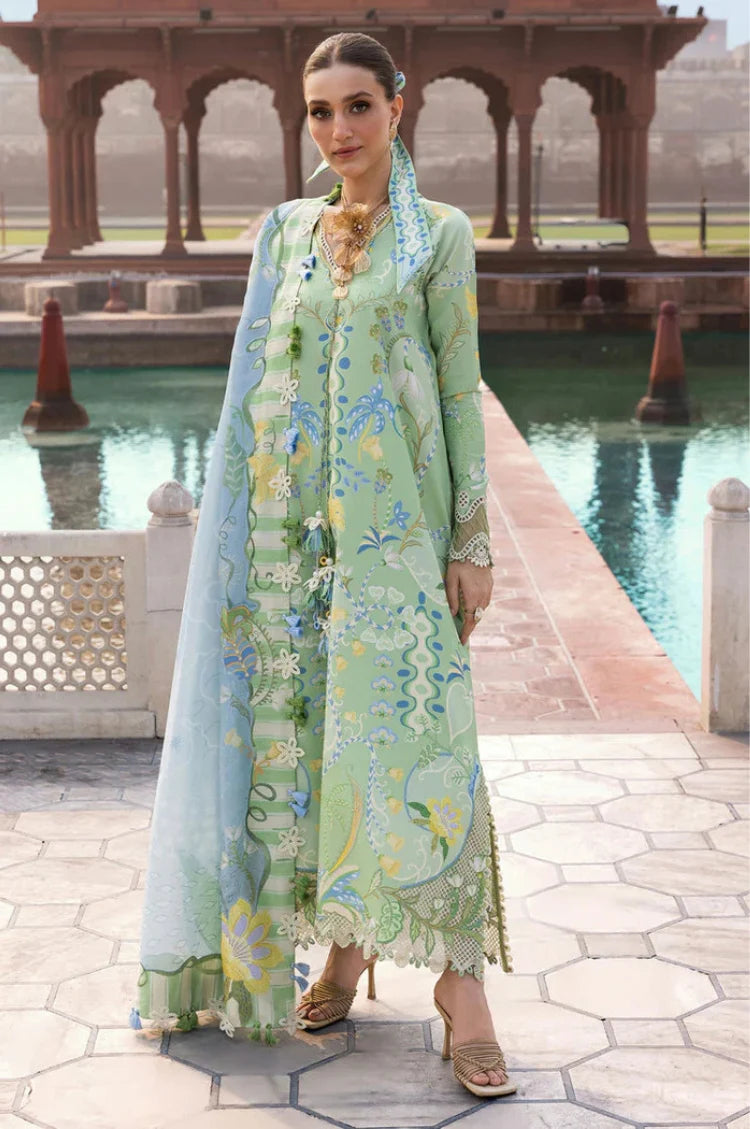 CRIMSON-3PC LAWN DIGITAL PRINTED EMB SHIRT WITH SILK PRINTED DUPATTA AND PRINTED TROUSER-UR-524