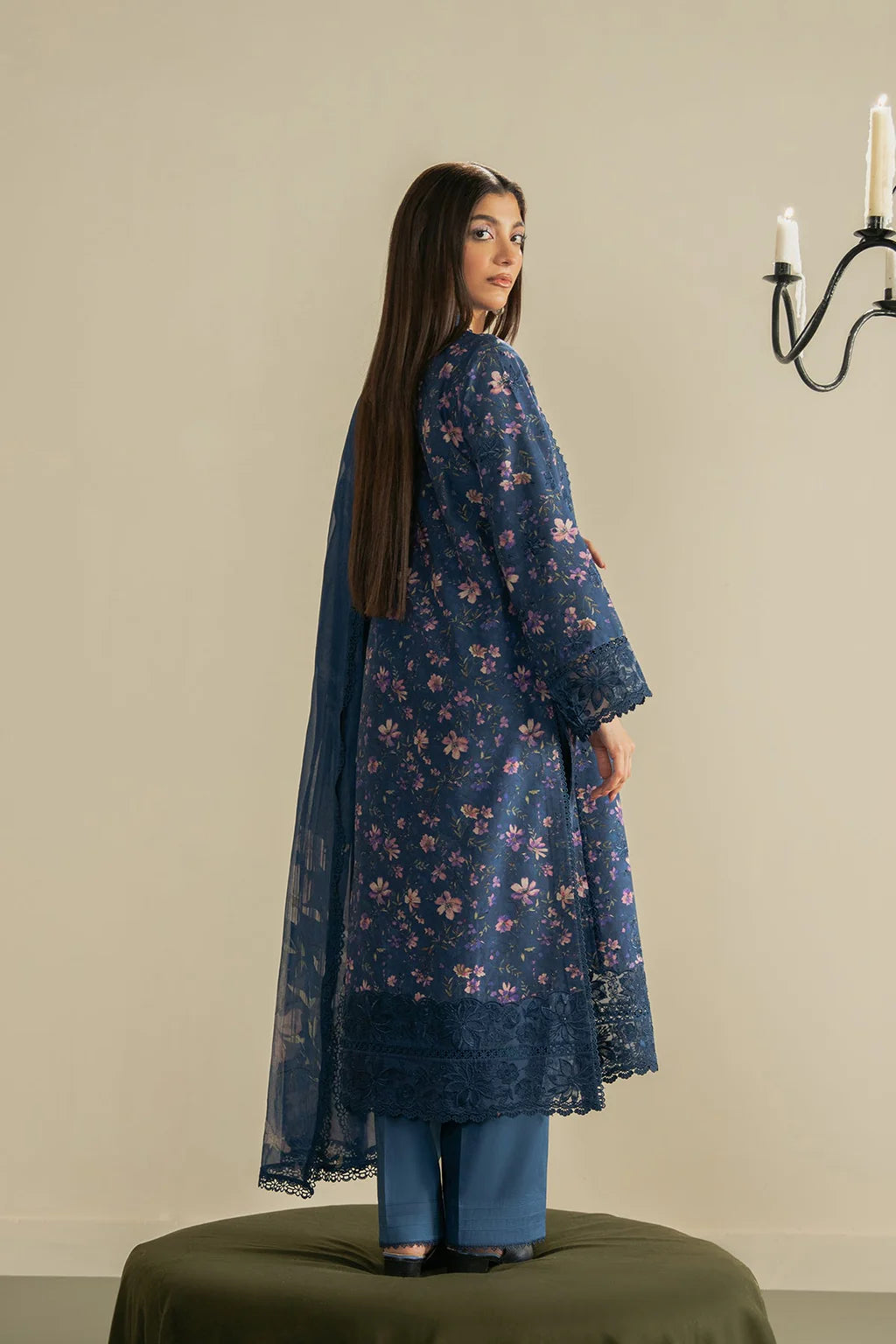 AYZEL-3PC LAWN PRINTED EMB SHIRT WITH SILK PRINTED DUPATTA AND DYED TROUSER-UR-507