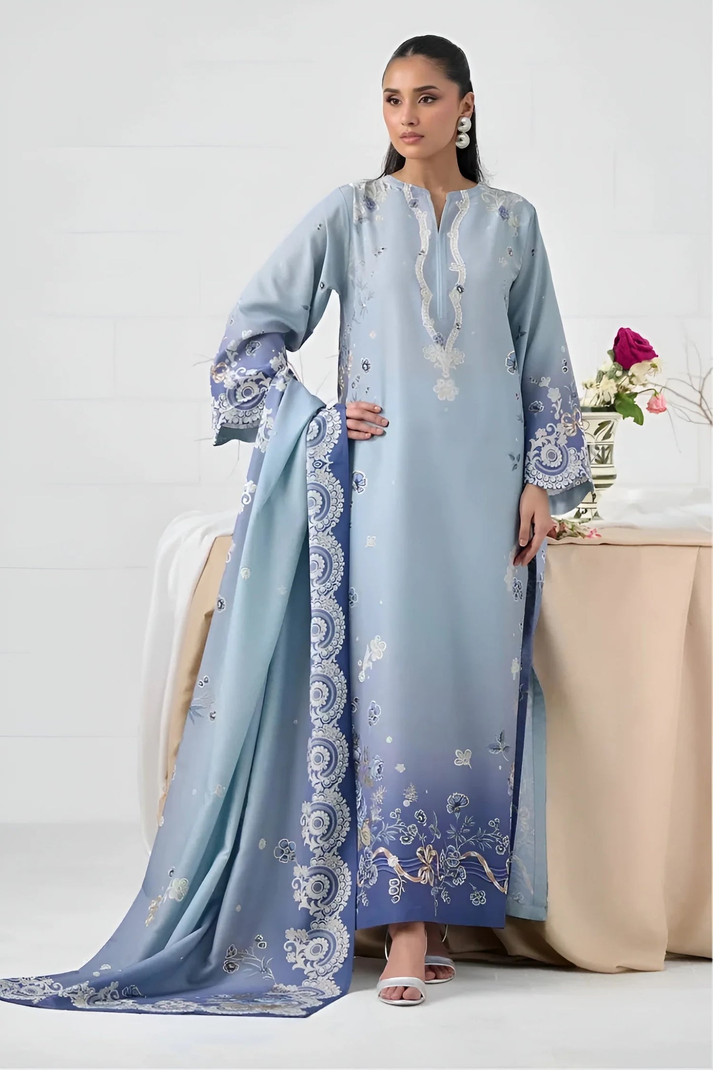 LULUSAR-3PC-SHAMOZE SILK PRINTED SHIRT SILK PRINTED DUPATTA AND SILK TROUSER-UR-222