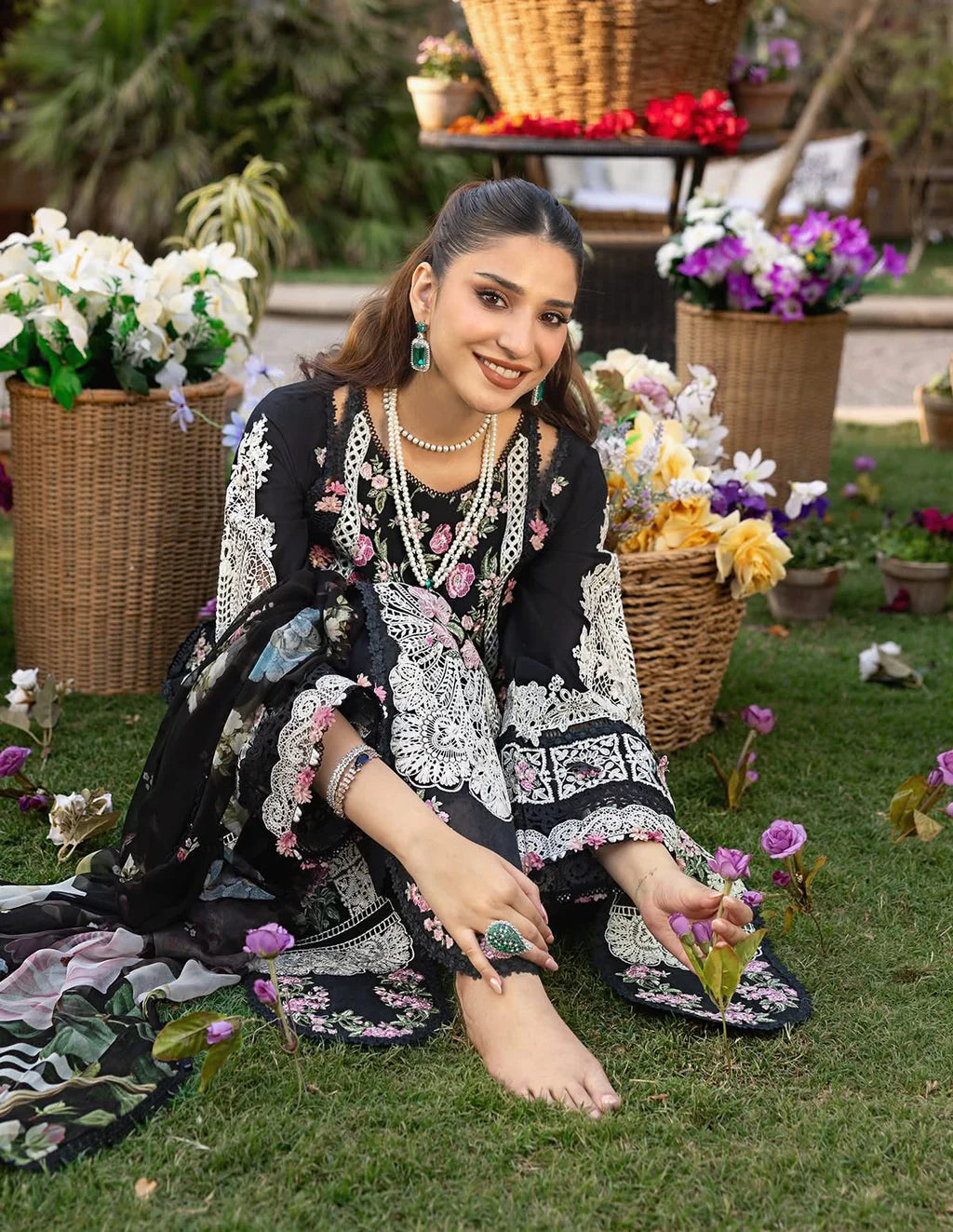 ELAF-3PC LAWN HEAVY EMBROIDERED SHIRT WITH CHIFFON PRINTED DUPATTA AND TROUSER-UR-3632