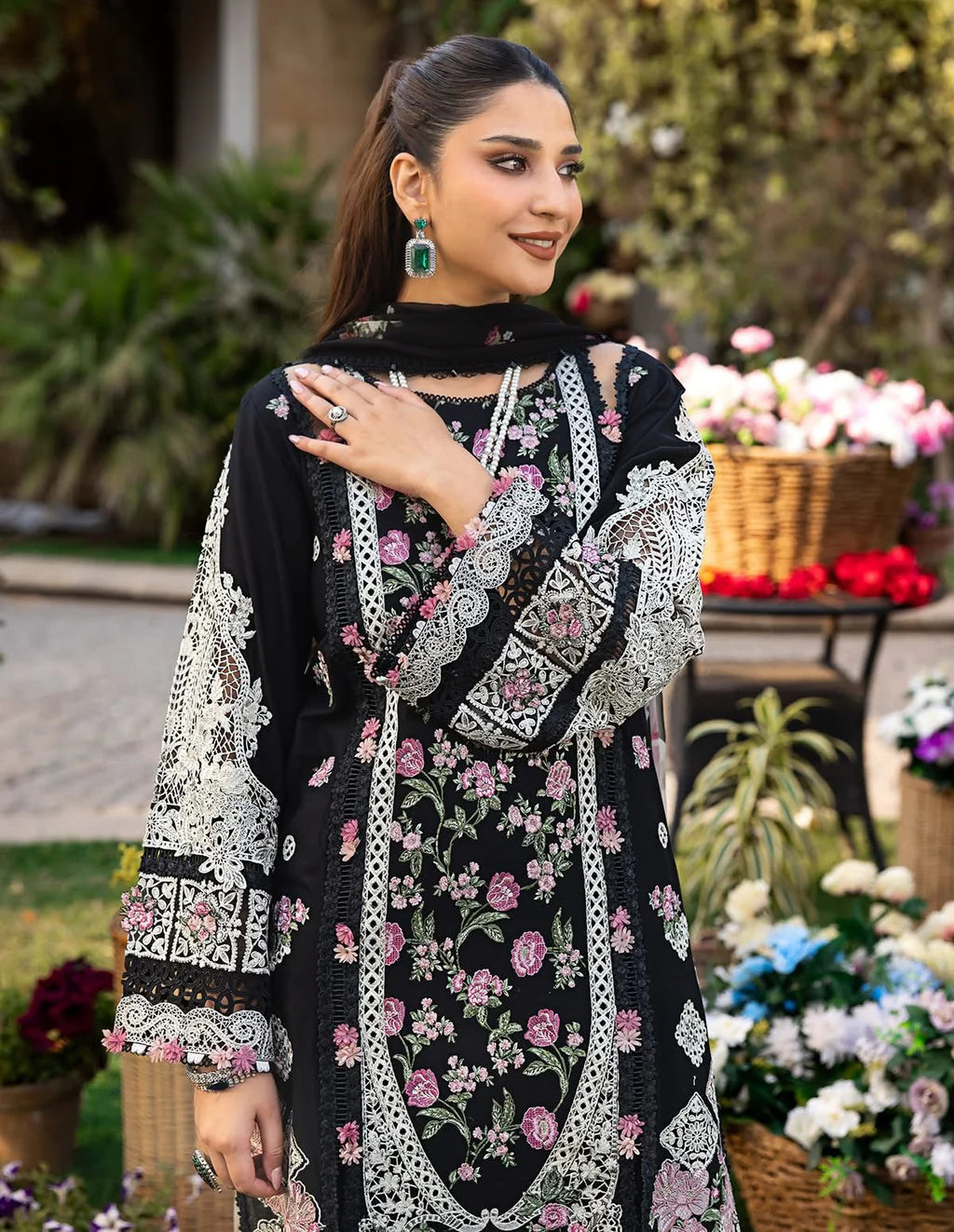 ELAF-3PC LAWN HEAVY EMBROIDERED SHIRT WITH CHIFFON PRINTED DUPATTA AND TROUSER-UR-3632