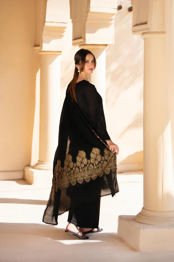MIRAKHI-3PC LAWN CHIKENKARI EMBROIDERED SHIRT WITH LAWN JAQUARD PRINT DUPATTA-UR-202