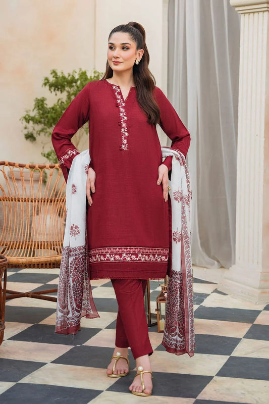 ZIVA - 3PC LAWN EMBROIDERED SHIRT WITH MANAAR PRINTED DUPATTA AND TROUSER-UR-2554