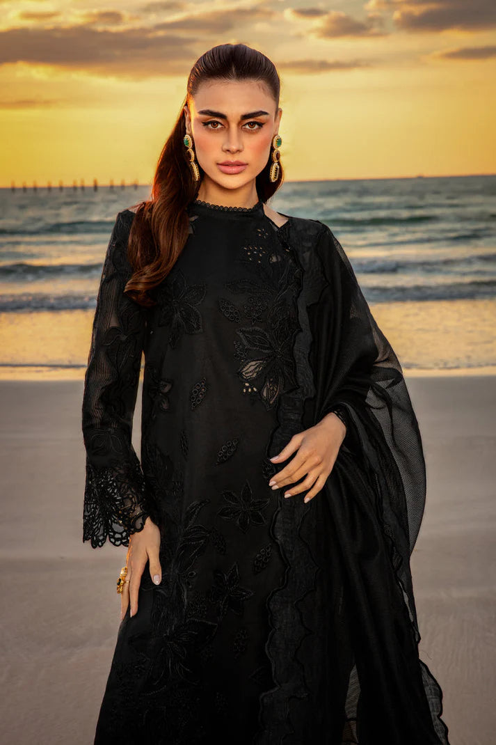 RANG RASIYA-3PC LAWN EMBROIDERED SHIRT WITH ORGANZA EMBROIDERED DUAPATTA AND TROUSER-UR-BLACK