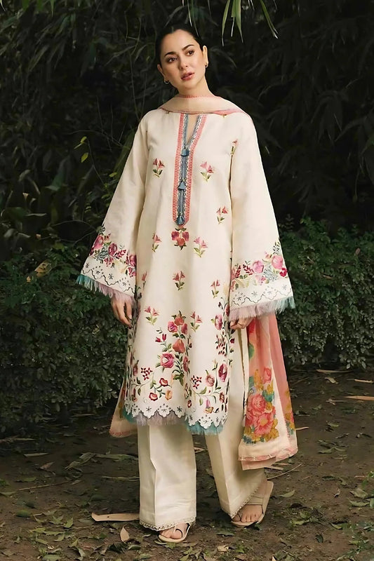 ZAHRA SHAHJAHAN- 3PC LAWN EMBROIDERED SHIRT WITH MONARK PRINT DUPATTA-UR-2528