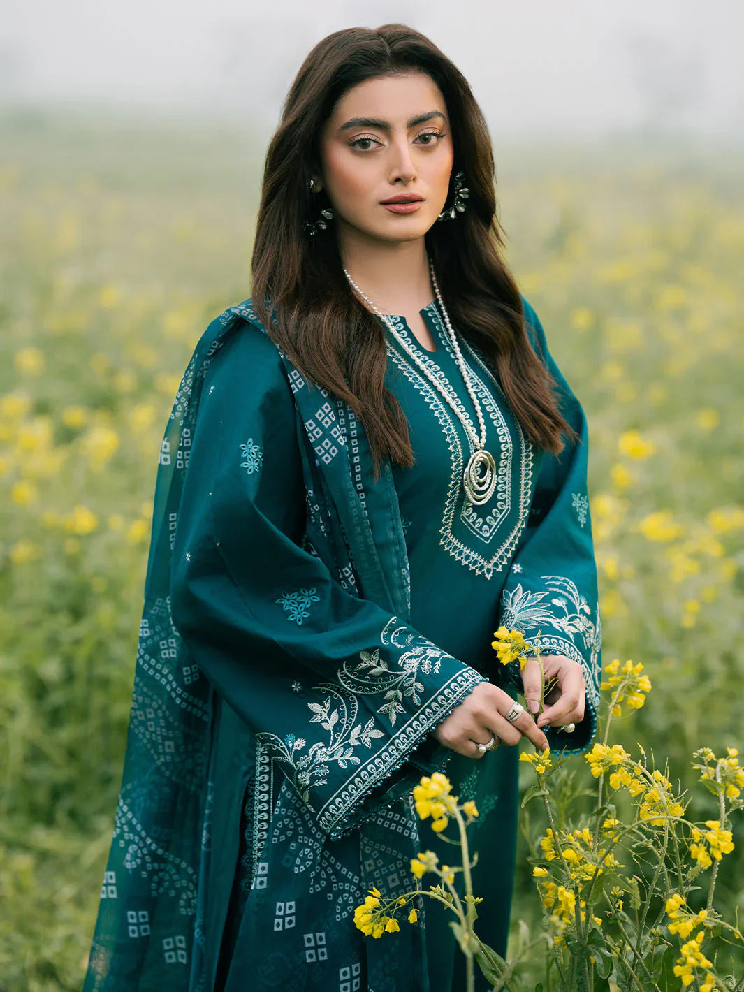 IZEL-3PC LAWN EMBROIDERED SHIRT WITH MONARK PRINT DUPATTA AND TROUSER-UR-2840