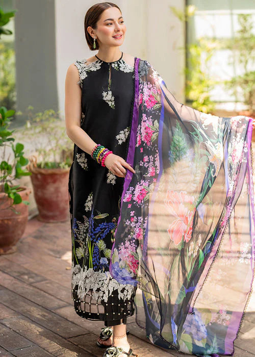 ASIFA NABEEL-3PC LAWN PRINT EMBROIDERED SHIRT WITH CHIFFON PRINT DUPATTA AND PRINT TROUSER-UR-013