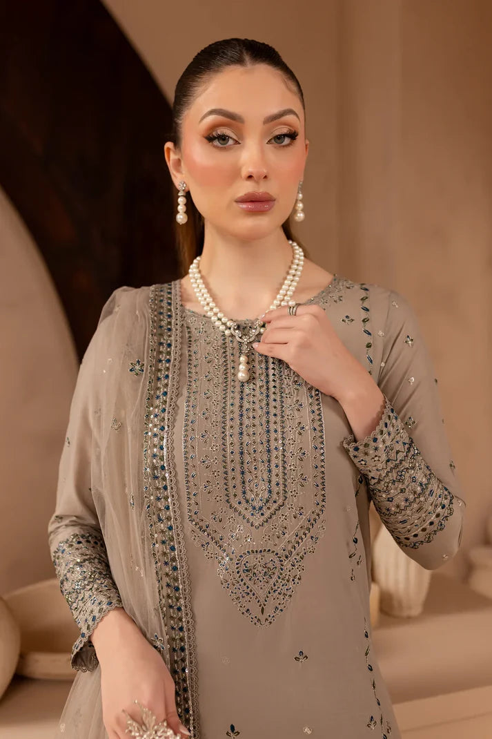 BATIK-3PC LAWN SEQUIN EMBROIDERED SHIRT WITH ORGANZA EMBROIDERED DUPATTA AND EMB TROUSER-UR-3589