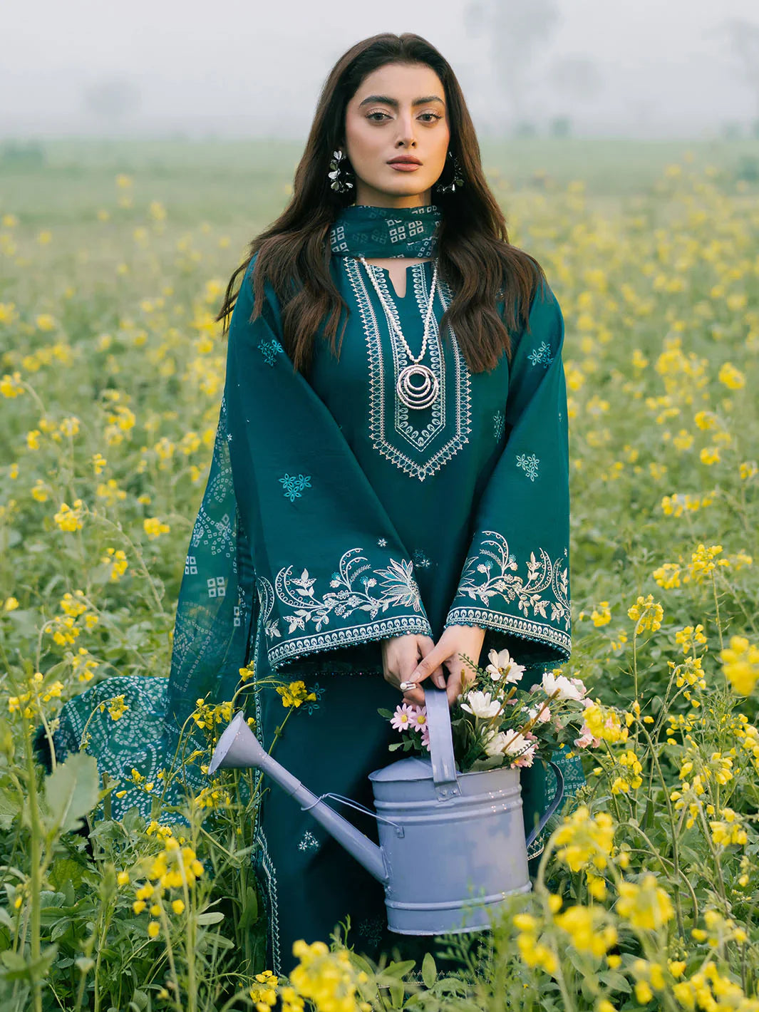 IZEL-3PC LAWN EMBROIDERED SHIRT WITH MONARK PRINT DUPATTA AND TROUSER-UR-2840
