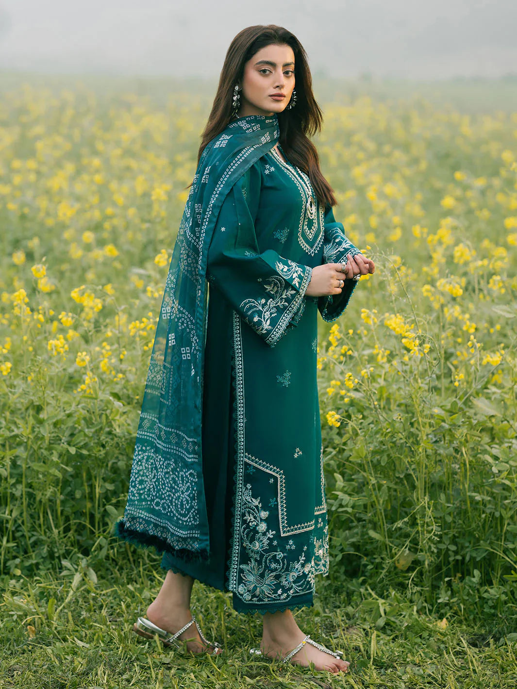 IZEL-3PC LAWN EMBROIDERED SHIRT WITH MONARK PRINT DUPATTA AND TROUSER-UR-2840