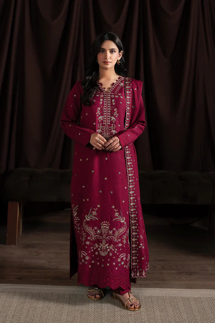 BATIK-3PC KARANDI EMBROIDERED SHIRT WITH KARANDI EMBROIDERED SHAWL AND TROUSER-UR-4460