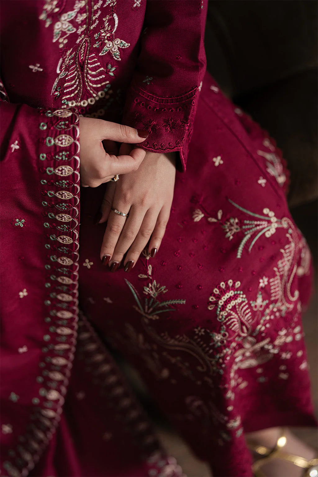 BATIK-3PC KARANDI EMBROIDERED SHIRT WITH KARANDI EMBROIDERED SHAWL AND TROUSER-UR-4460