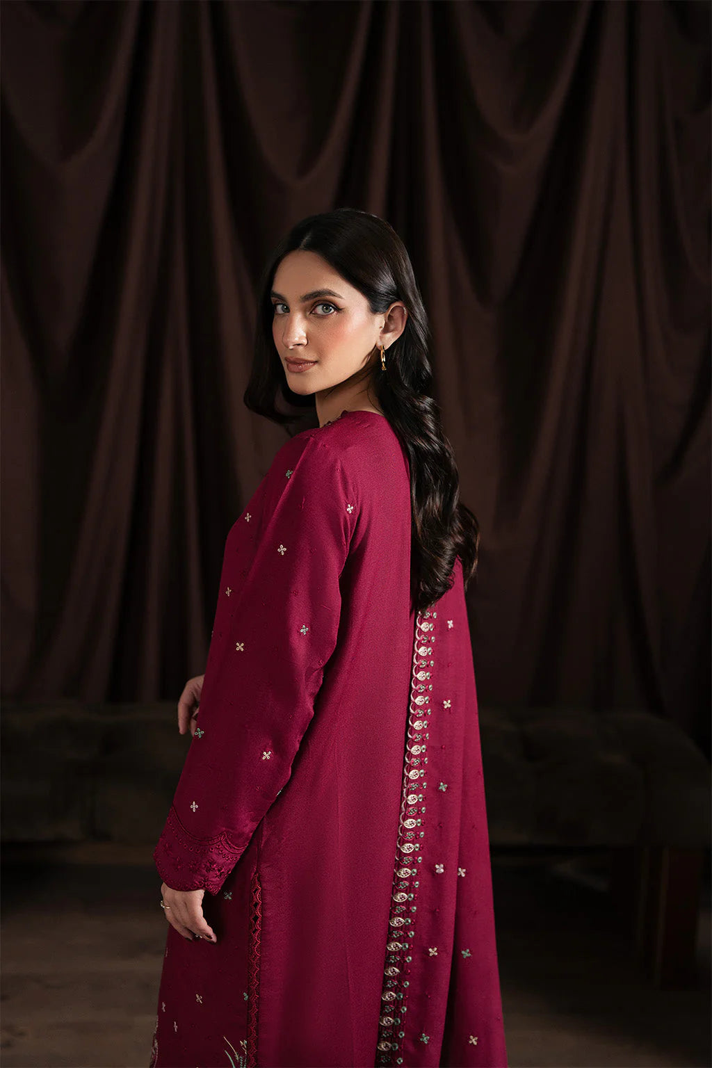 BATIK-3PC KARANDI EMBROIDERED SHIRT WITH KARANDI EMBROIDERED SHAWL AND TROUSER-UR-4460