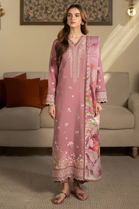 BATIK-3PC DHANAK EMBROIDERED SHIRT WITH COURTRAI PRINTED SHAWL AND TROUSER-UR-4290