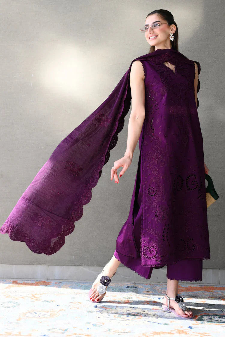 ZAIB-3PC LAWN EMBROIDERED SHIRT WITH KHADDI NET EMBROIDERED DUPATTA AND TROUSER-UR-4241