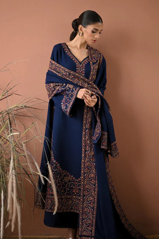 BATIK-3PC DHANAK EMBROIDERED SHIRT WITH DHANAK EMBROIDERED SHAWL AND TROUSER-UR-4067