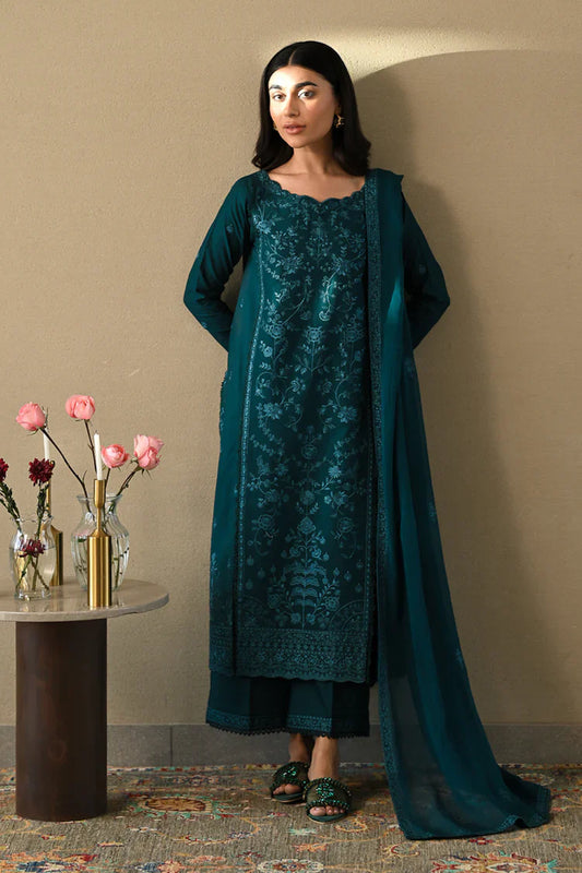 ZAIB-3PC LAWN EMBROIDERED SHIRT WITH CHIFFON EMB DUPATTA AND TROUSER-UR-3504