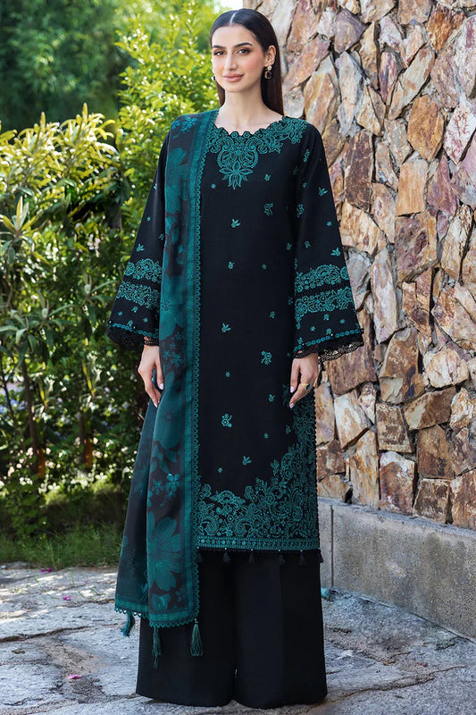 BATIK-3PC KHADDAR EMBROIDERED SHIRT WITH COURTRAI PRINTED SHAWL AND TROUSER-UR-4583