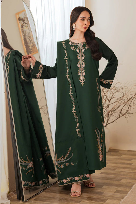 BATIK-3PC KARANDI EMBROIDERED SHIRT WITH KARANDI EMBROIDERED SHAWL AND TROUSER-UR-4450