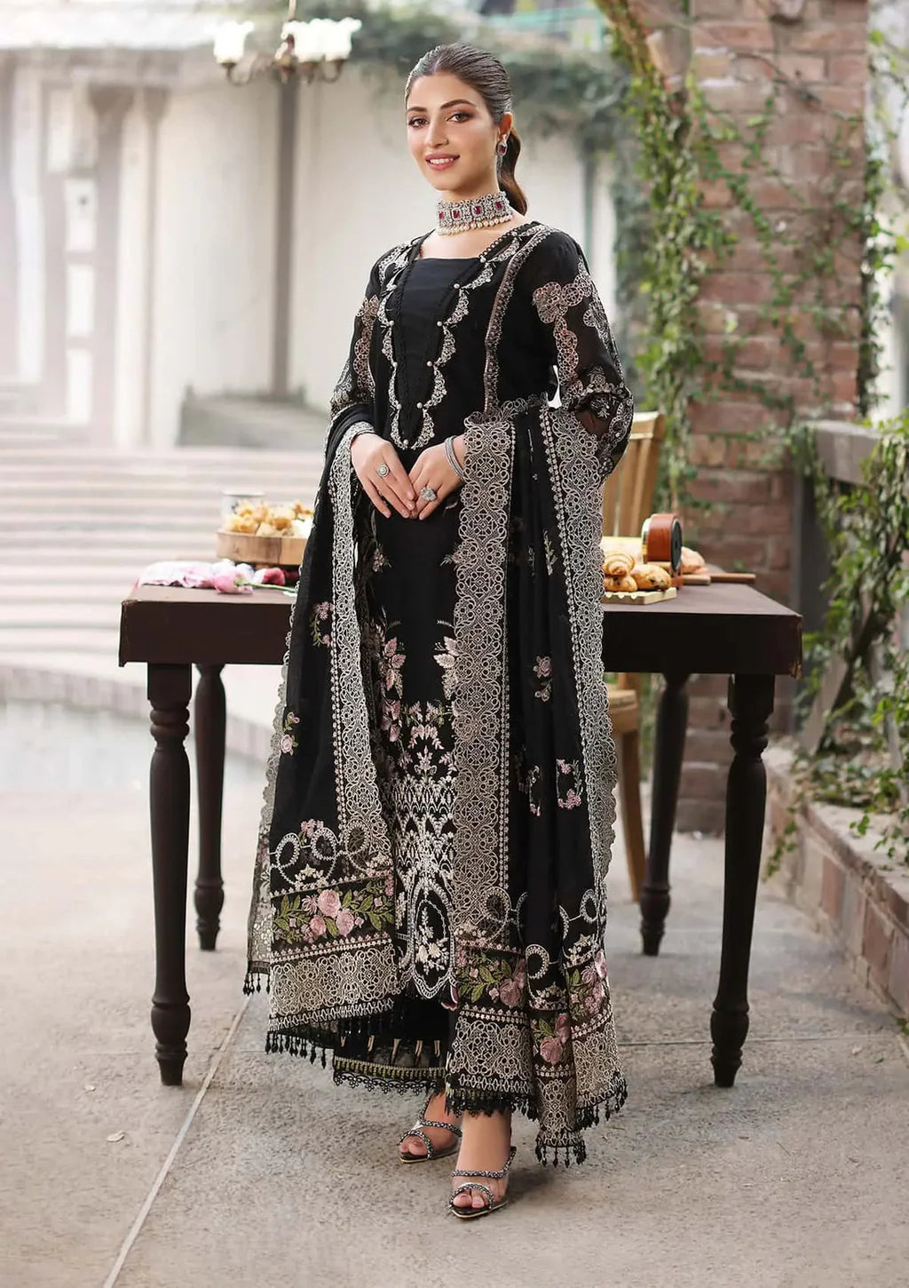 ASIM JOFA-3PC LAWN EMBROIDERED SHIRT WITH CHIFFON EMBROIDERED DUPATTA AND TROUSER-UR-4226