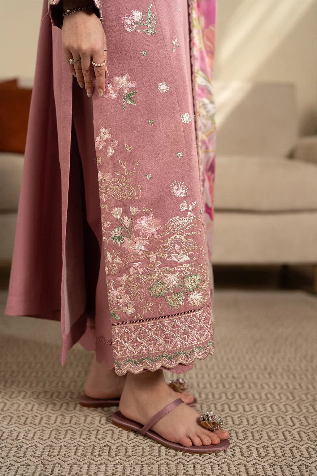 BATIK-3PC DHANAK EMBROIDERED SHIRT WITH COURTRAI PRINTED SHAWL AND TROUSER-UR-4290