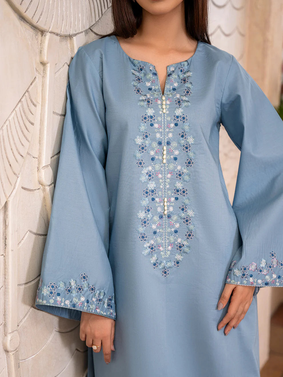 IZEL-2PC DHANAK EMBROIDERED SHIRT WITH DHANAK TROUSER-UR-3310