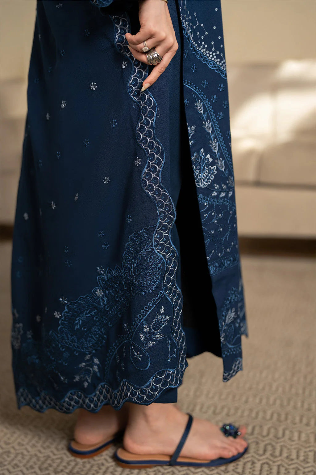 SAPPHIRE-3PC DHANAK EMBROIDERED SHIRT WITH DHANAK EMBROIDERED SHAWL AND TROUSER-UR-4264