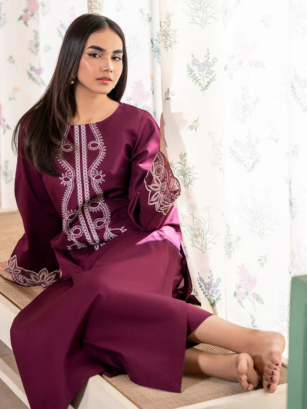 IZEL-2PC DHANAK EMBROIDERED SHIRT WITH DHANAK TROUSER-UR-3301