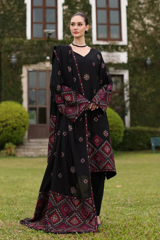 BAREEZE-3PC KARANDI EMBROIDERED SHIRT WITH KARANDI EMBROIDERED SHAWL AND TROUSER-UR-4442