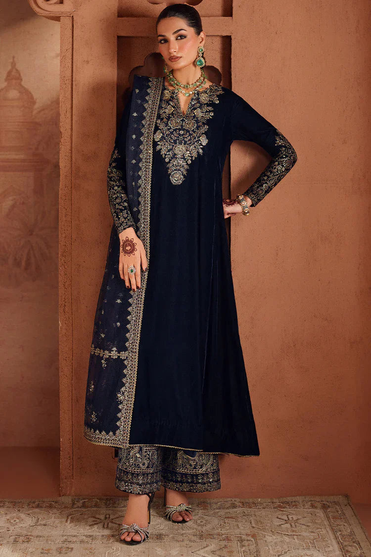 IZNIK-3PC VELVET EMBROIDERED NECKLINE WITH ORGANZA EMBROIDERED DUPATTA & VELVET EMB TROUSER-UR-5087