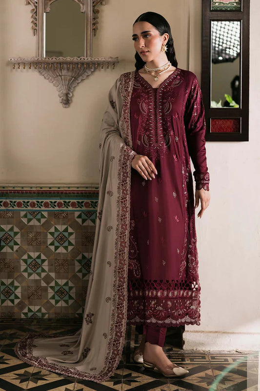 IMAGE-3PC DHANAK EMBROIDERED SHIRT WITH DHANAK EMBROIDERED SHAWL AND TROUSER-UR-4590