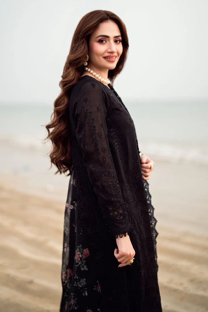 NUREH-3PC LAWN CHIKENKARI LASER EMBROIDERED SHIRT WITH ORGANZA EMBROIDERED PRINT DUPATTA-2666-EID FESTIVE
