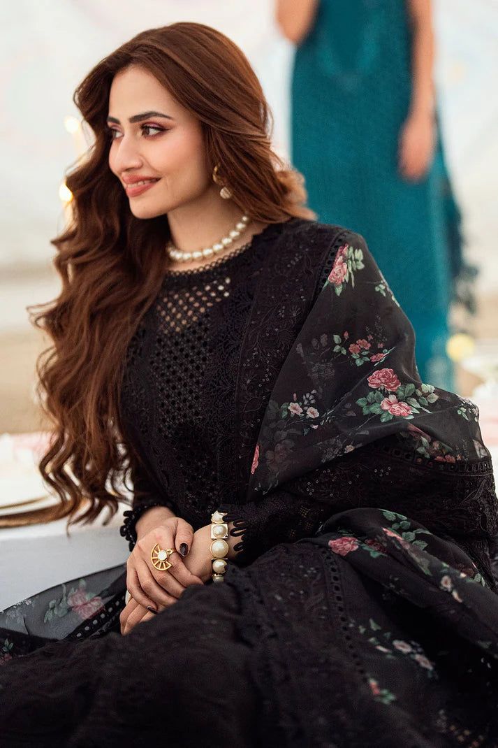 NUREH-3PC LAWN CHIKENKARI LASER EMBROIDERED SHIRT WITH ORGANZA EMBROIDERED PRINT DUPATTA-2666-EID FESTIVE