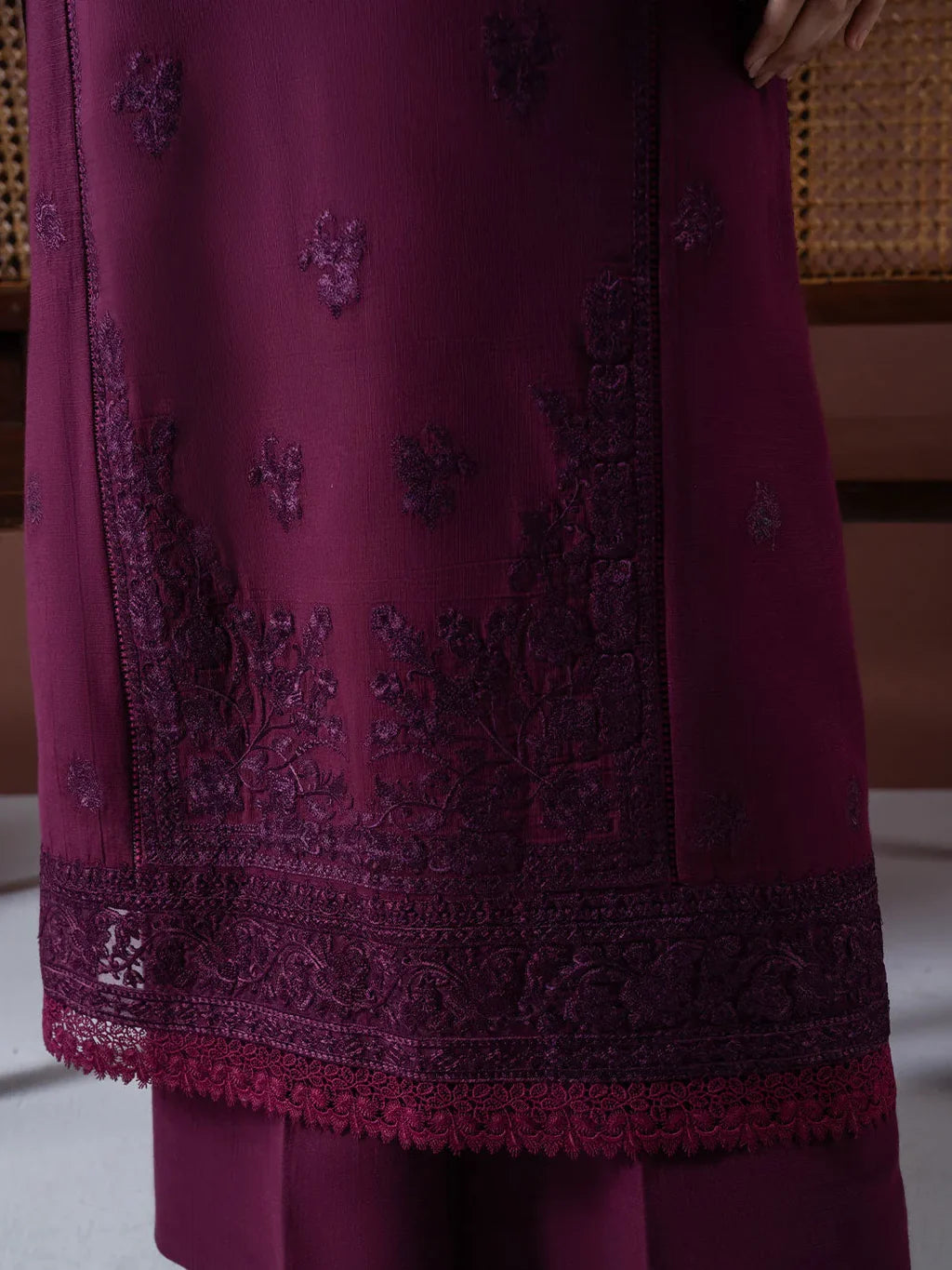 ASIM JOFA-3PC DHANAK EMBROIDERED SHIRT WITH COURTRAI PRINTED SHAWL & TOUSER-UR-4089