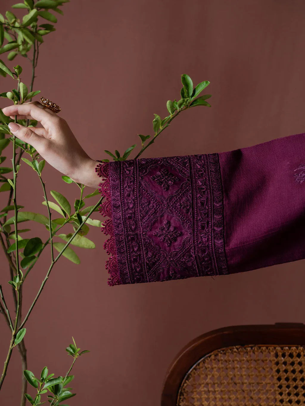 ASIM JOFA-3PC DHANAK EMBROIDERED SHIRT WITH COURTRAI PRINTED SHAWL & TOUSER-UR-4089