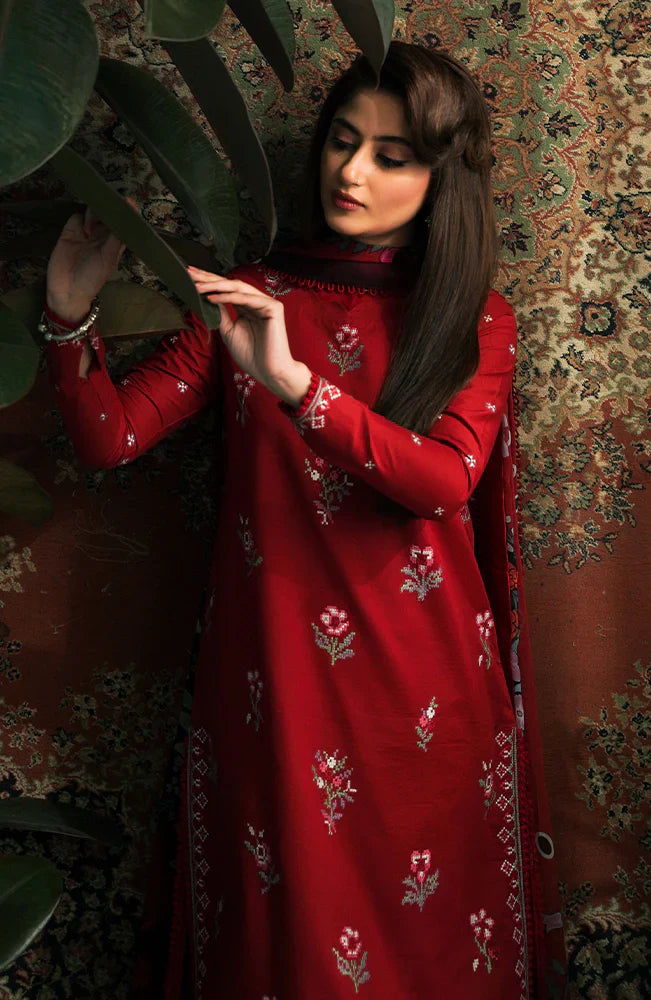 SERAN-3PC LAWN EMBROIDERED SHIRT WITH MONARK PRINT DUPATTA & EMB TROUSER-UR-2584