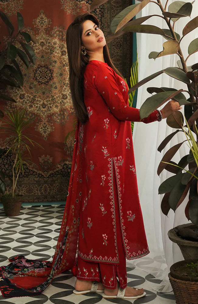 SERAN-3PC LAWN EMBROIDERED SHIRT WITH MONARK PRINT DUPATTA & EMB TROUSER-UR-2584