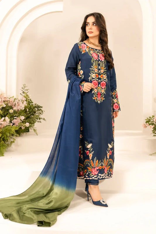 MIRANA-3PC LAWN EMBROIDERED SHIRT WITH CHIFFON TYE & DYE DUPATTA & TROUSER-UR-3546