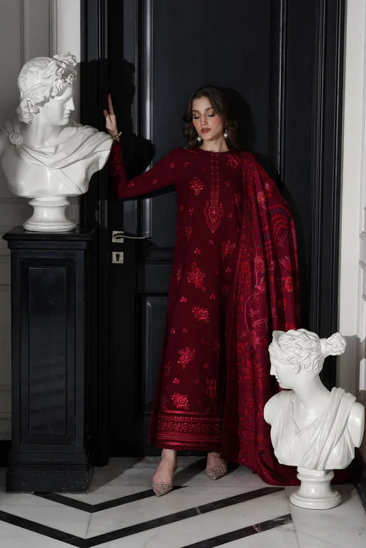 BATIK-3PC DHANAK EMBROIDERED SHIRT WITH COURTRAI PRINTED SHAWL & TROUSER-UR-4089