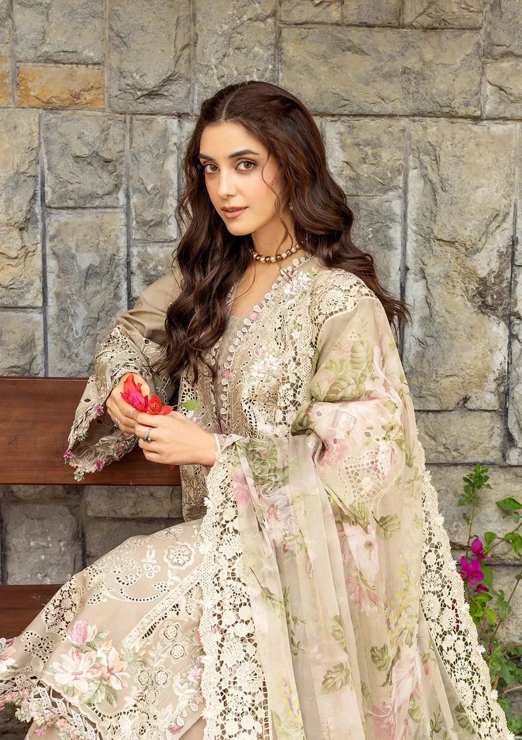 ELAF-3PC LAWN EMBROIDERED SHIRT WITH CHIFFON PRINTED EMBROIDERED DUPATTA AND TROUSER-UR-4263