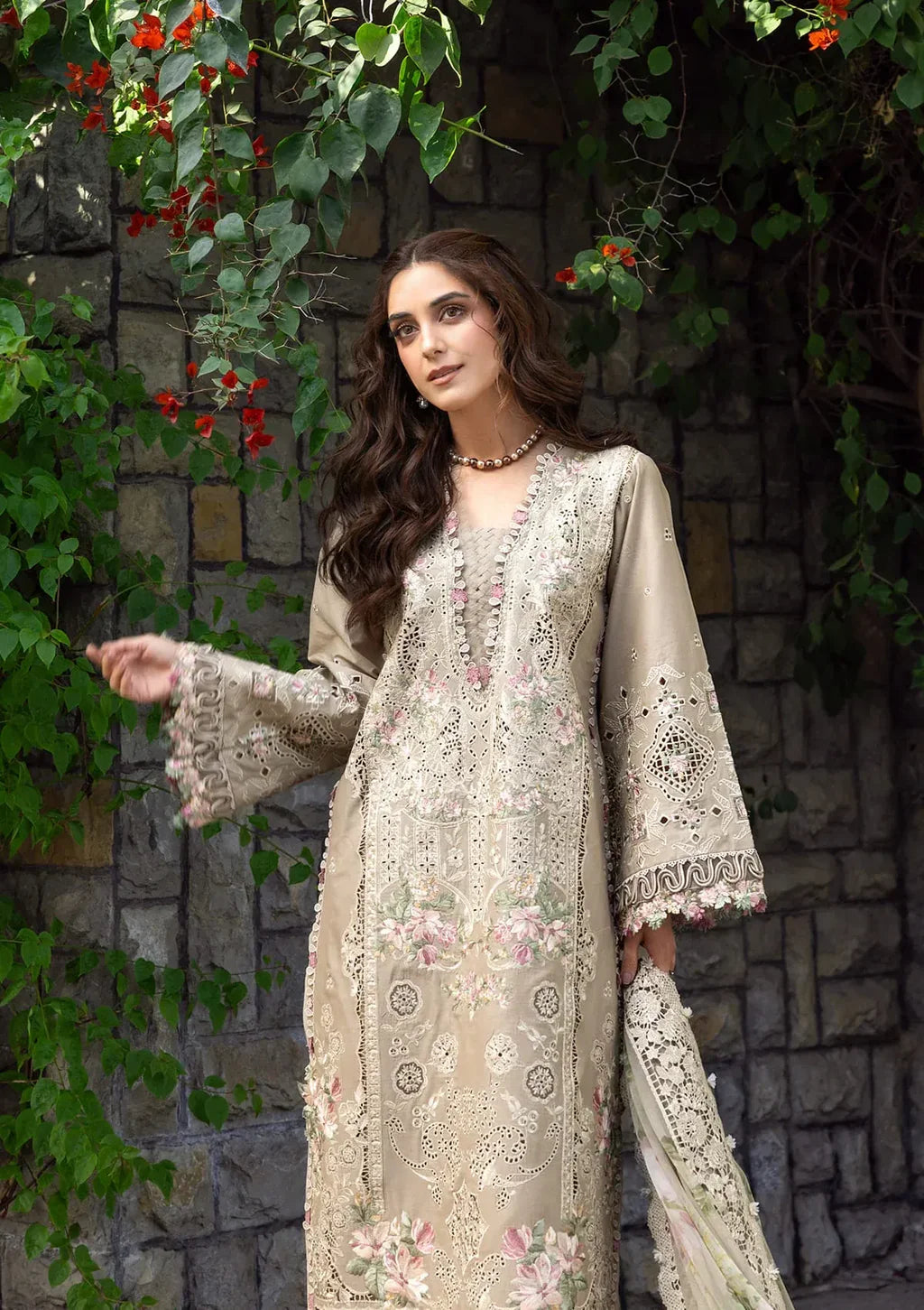 ELAF-3PC LAWN EMBROIDERED SHIRT WITH CHIFFON PRINTED EMBROIDERED DUPATTA AND TROUSER-UR-4263