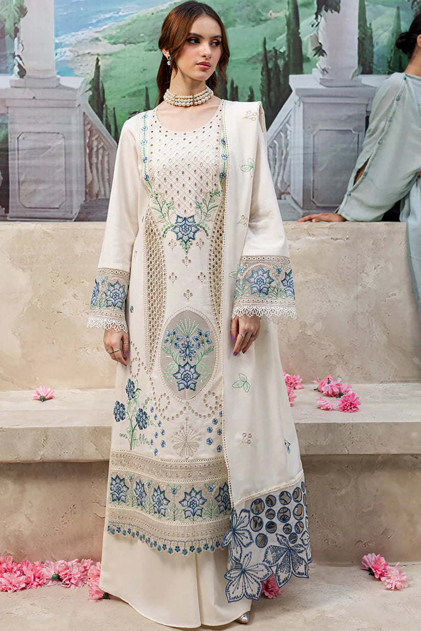 MAHNUR-3PC LAWN LASERCUT EMB SHIRT WITH LAWN LASERCUT EMB DUPATTA & TROUSE-UR-3570