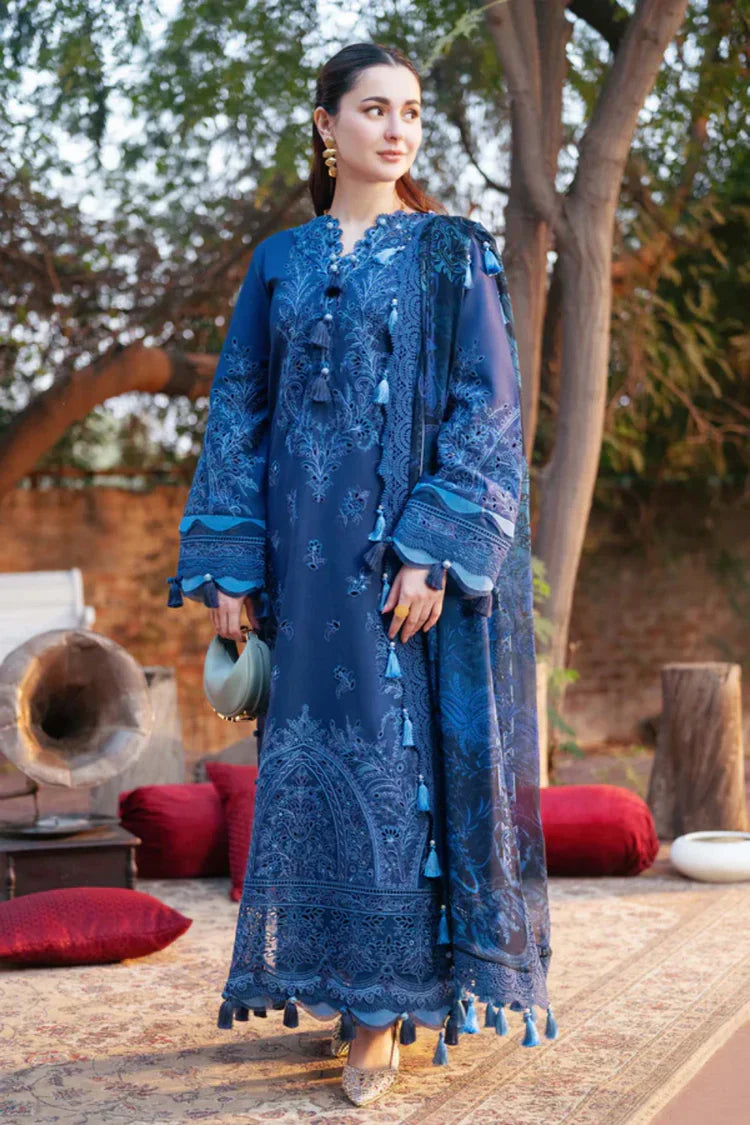 JADE-3PC LAWN CHIKANKARI EMBROIDERED SHIRT WITH CHIFFON PRINTED DUPATTA AND TROUSER-UR-3599